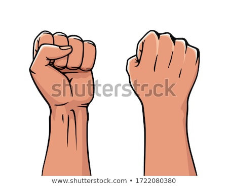 Stock photo: Winner Rised Clenched Fist Logo Label Design Concept Of Win Two Human Hand Up In The Air Vector