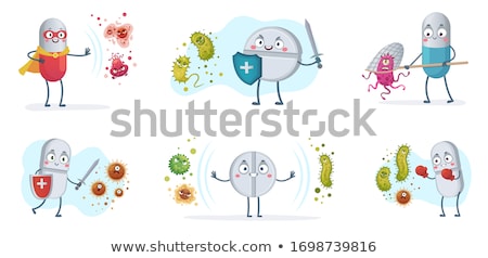 Foto stock: Vector Set Of Bacteria And Antibiotics