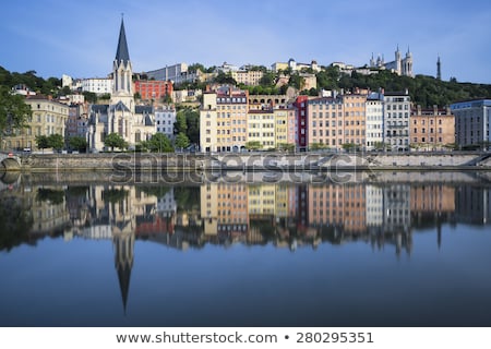 Stock fotó: View Of Lyon With Saone River And Famous Red Footbridge