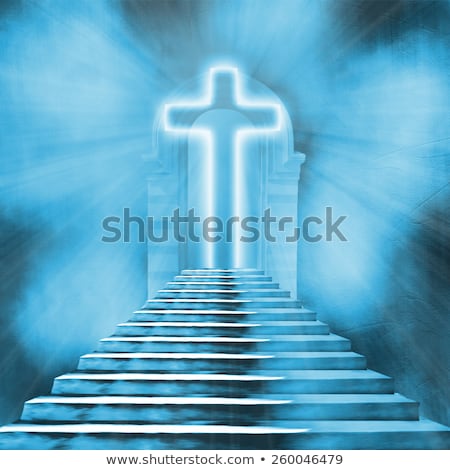 Zdjęcia stock: Glowing Holy Cross And Staircase Leading To Heaven Or Hell