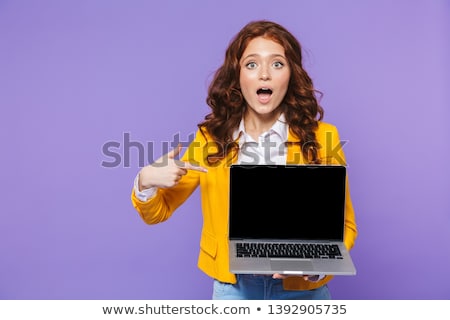 ストックフォト: Redhead Woman Showing Blank Laptop Computer Screen