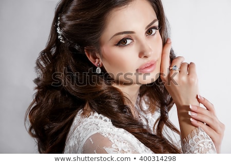 Stockfoto: Beautiful Smiling Gorgeous Bride Wedding Portrait With Curly Ha