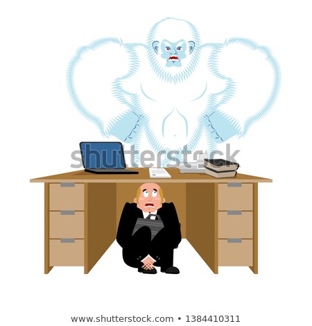 Stock fotó: Businessman Scared Under Table Of Bigfoot To Hide From To Be E
