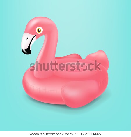 Stockfoto: Pink Inflatable Flamingo Swim Ring Isolated Mint Background