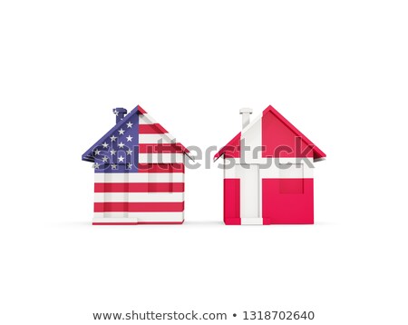 Zdjęcia stock: Two Houses With Flags Of United States And Denmark