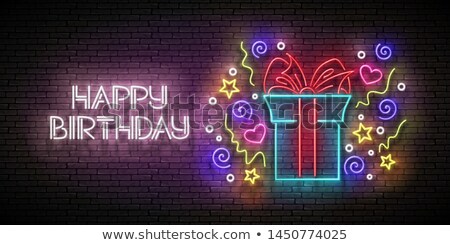 Foto stock: Vintage Glow Signboard With Gift And Confetti