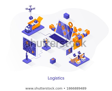 Foto stock: Shipping Service - Modern Colorful Isometric Web Banner