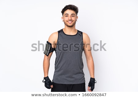 Foto stock: Man Exercising Isolated On White