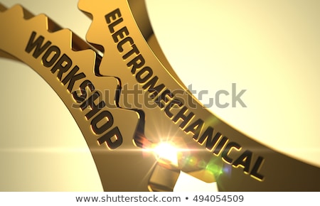 [[stock_photo]]: Electromechanical Workshop On Golden Cog Gears 3d