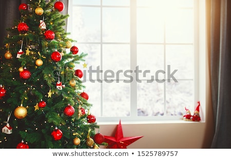 Stock fotó: Red And Green Christmas Tree Balls In Wooden Box