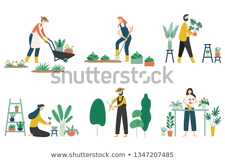 Сток-фото: Florist Watering Flowers Gardening Hobby Vector