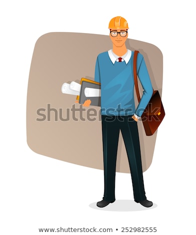 Foto stock: Architect With Briefcase And Plans