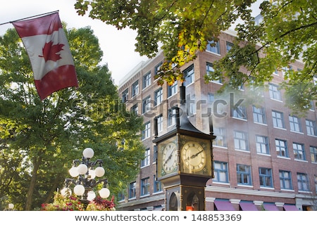 Stock fotó: Steam Clock At Gastown With Canadian Flag