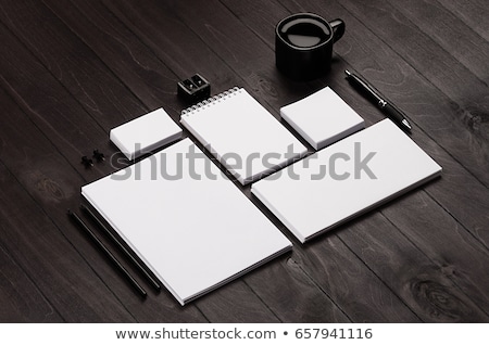 Stock fotó: Blank Corporate Stationery On Black Stylish Wood Background Branding Mock Up For Branding Graphic