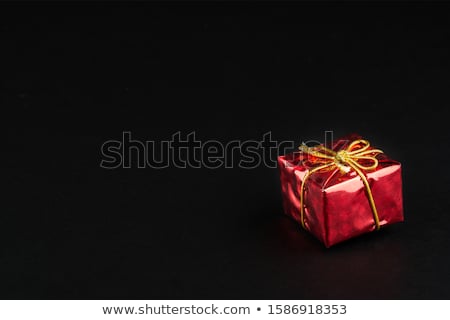 Stockfoto: Black Gift Box With Red Ribbon