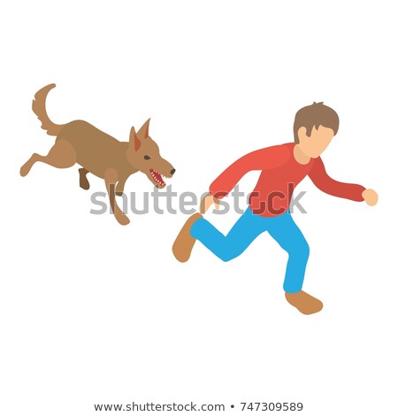 Foto d'archivio: Scared Boy Runs Away From The Dog Vector Isolated Illustration