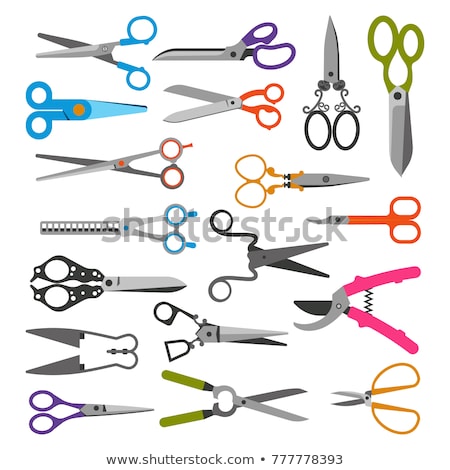 [[stock_photo]]: Scissor Set Vector Metal Craft Object Cut Tool Paper Garden Hairdresser Symbol Steel Scissor C