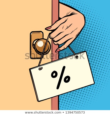 Percent Discount Woman Hand Hangs A Sign On The Door Stok fotoğraf © rogistok