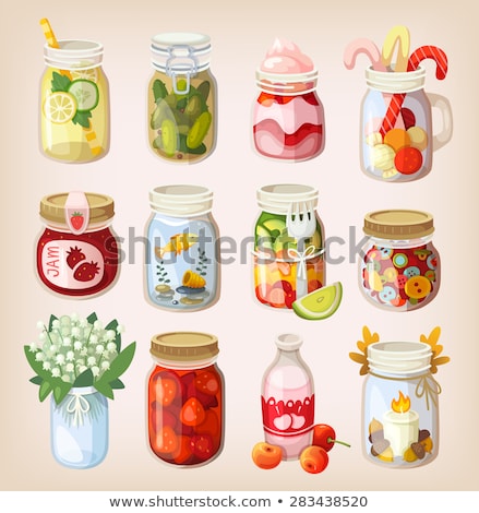 Stock photo: Fruit Or Berry Sweet Jam Glass Bottle Color Vector