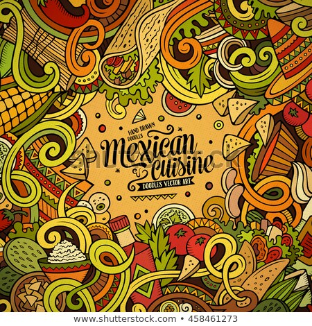 ストックフォト: Cartoon Cute Doodles Hand Drawn Mexican Food Frame Design