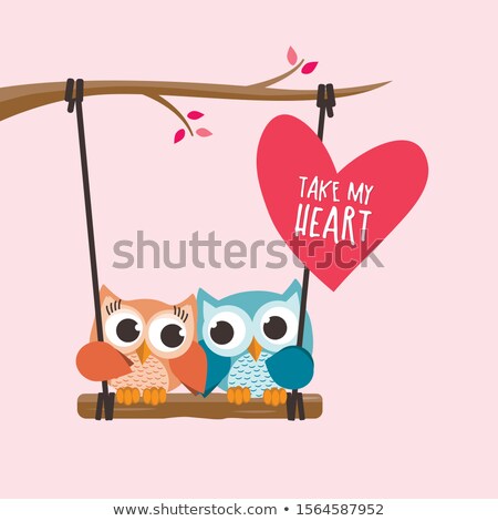 Stockfoto: Valentine Owls In Love In A Swing On Pink Background