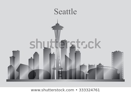 Сток-фото: Seattle City Skyline Grayscale Illustration