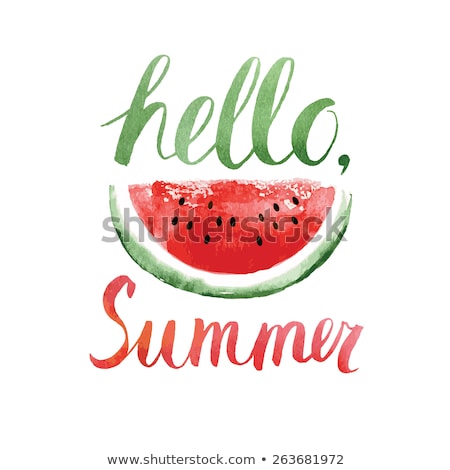 Foto d'archivio: Watercolor Watermelons And Lettering Hello Summer