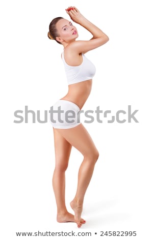 Foto stock: Full Length Portrait Of A Beautiful Slim Girl In Underwear