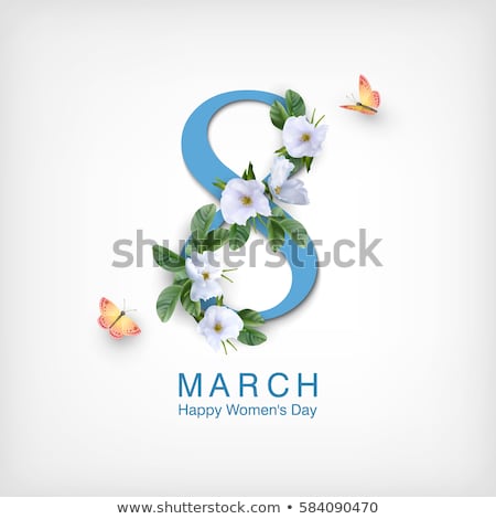 8 March Happy Womens Day Floral Greeting Card International Holiday Illustration With Flower Desi Foto stock © kostins