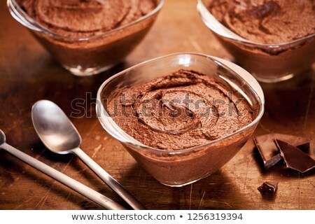 Stock photo: Small Pots Of Homemade Chocolate Mousse With Whipped Cream And S