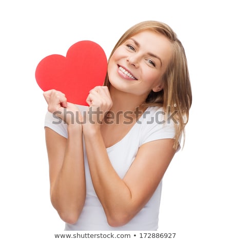 Сток-фото: Beautiful Woman Holding Big Red Heart