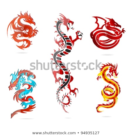 Imagine de stoc: Glass Asia Hot Dragon Colored Sign Set