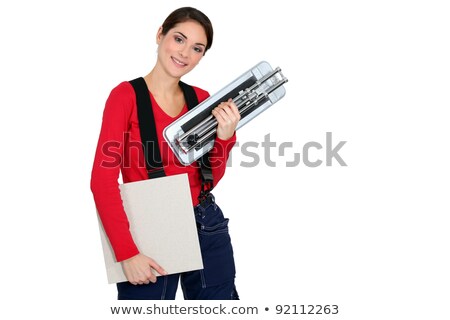 Foto stock: Brunette Tile Cutter