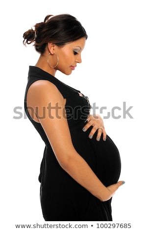 商業照片: Portrait Of Hispanic Pregnant Woman Isolated Over White Background