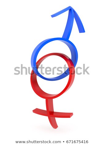 Foto d'archivio: Female And Two Male Gender Symbols Chained Together On White
