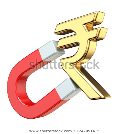 Foto d'archivio: Gold Rupee Currency Sign On Red Magnet 3d