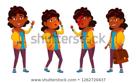 Indian Girl Kid Poses Set Vector Hindu Asian Primary School Child Caucasian Kids Positive For ストックフォト © pikepicture
