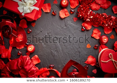 Stock photo: Red Rose Petals Candles Dating Accessories Boxed Gifts Hearts Sequins