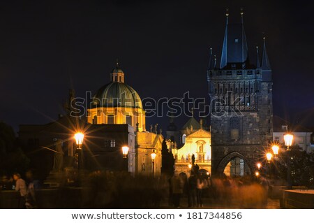 Stockfoto: Vintage Prague Landmarks - Towers And Bridge At Light Night