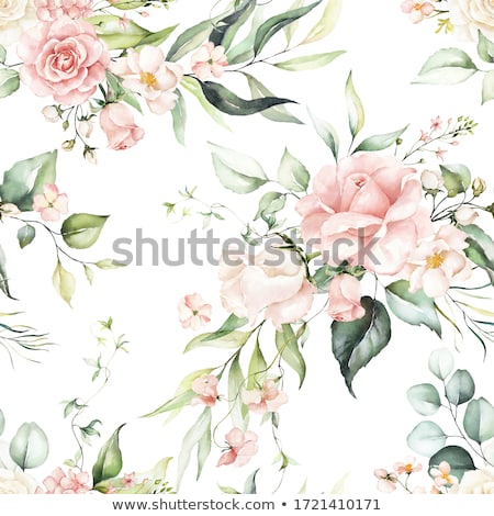 Stock photo: Watercolor Painted Peach Floral Seamless Pattern Green Branches And Leaves Vector Illustration