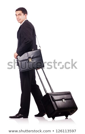 Stock fotó: Young Man During Business Travel Isolated On White