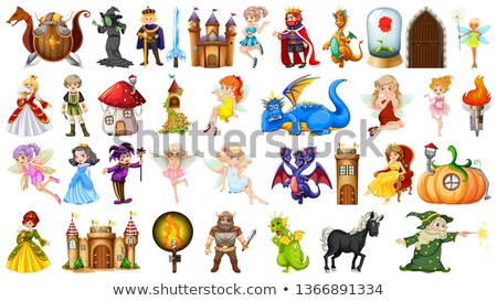 Foto stock: Dragon And Knight Castle Cartoon