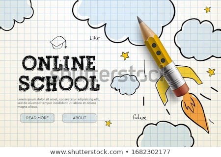 Stock photo: Back To School Creative Banner Rocket Ship Launch With Pencils - Sketch On The Blackboard Vector I