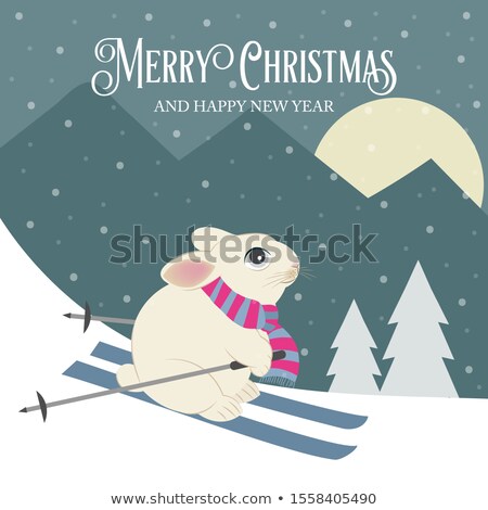 [[stock_photo]]: Beautiful Retro Christmas Card With Rabbit Skier Flat Design V