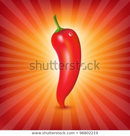 [[stock_photo]]: Red Hot Pepper With Water Drop And Green Sunburst