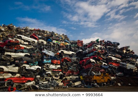 Stok fotoğraf: Scrap Car Recycle Yard With Lots Of Old Crushed Cars