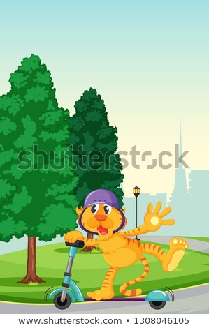 Stok fotoğraf: A Tiger Playing Kick Scooter In The Park