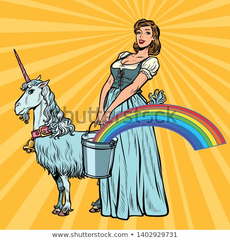 Unicorn Rainbow Woman With Bucket Stock fotó © studiostoks