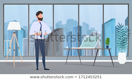 Stok fotoğraf: Man Drinking Coffee On Business Workplace Vector