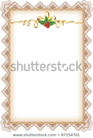 Vintage Christmas Page With Holly Gold Ribbon And Guilloche Bor Imagine de stoc © Taiga